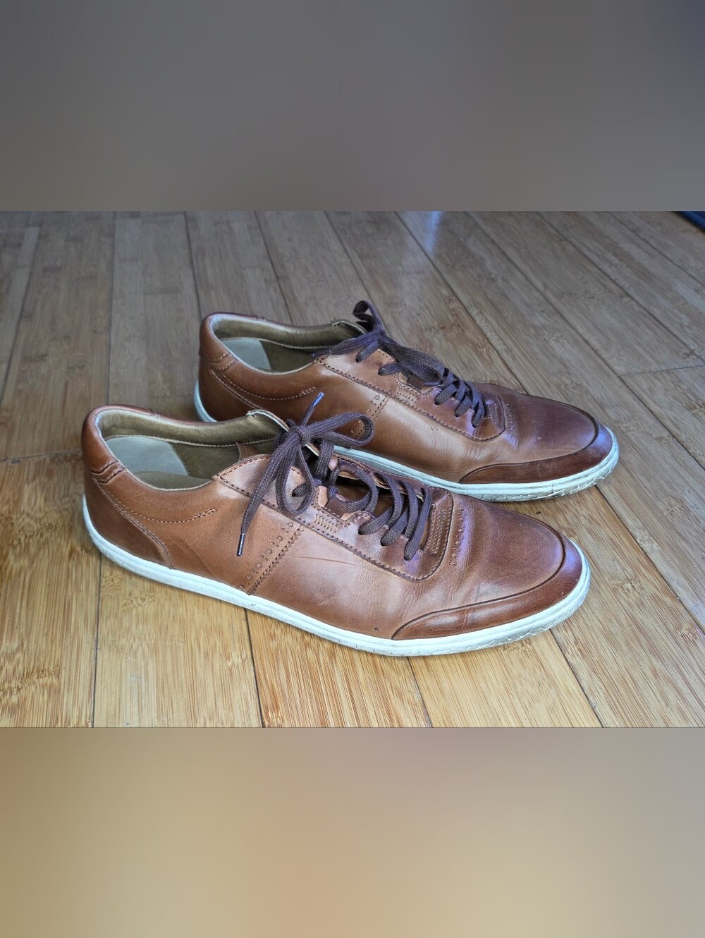 PILOTI Men's Driving Shoes Brown Leather Sneakers - Low Top Lace-Up Size 13